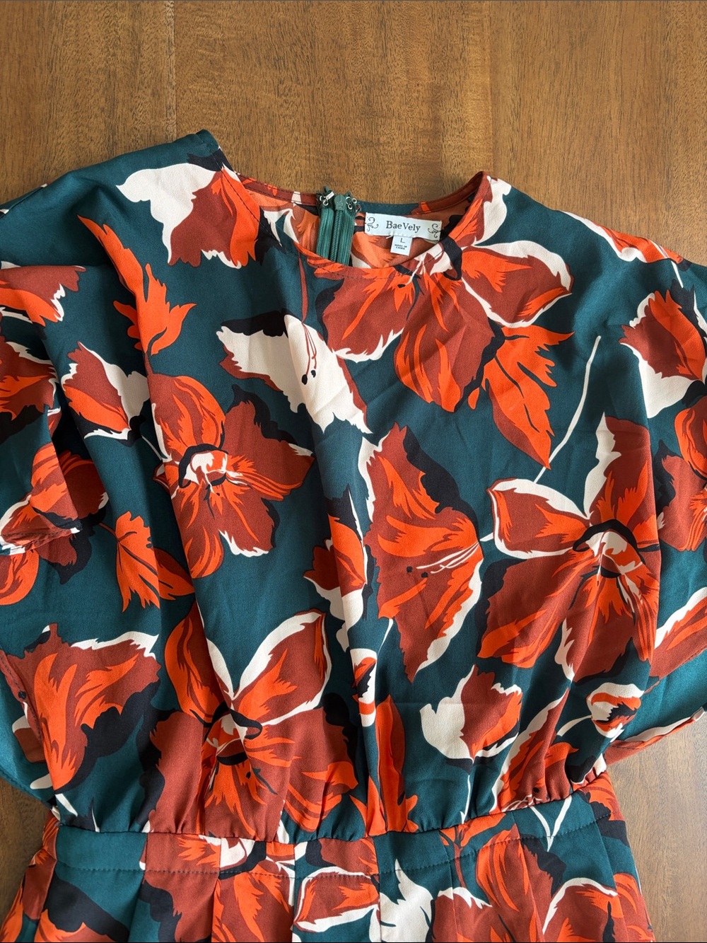 Floral Wide-Leg Jumpsuit in Teal & Rust - Picture 3 of 7